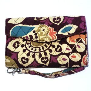 Vera Bradley Plum Crazy Snap Close Tri-Fold Wallet Quilted Wristlet Strap